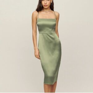 Reformation Oaklie Silk Dress Artichoke Size 6